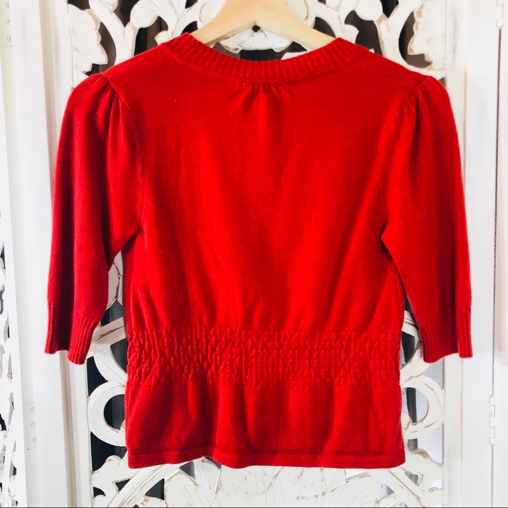 Fossil Red Cropped 1/2 Sleeve Button Up Sweater - image 5